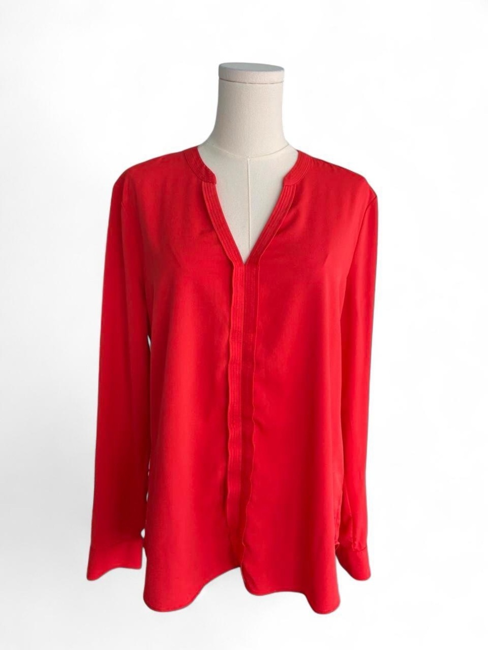 Red V-Neck Long Sleeve Women's Blouse